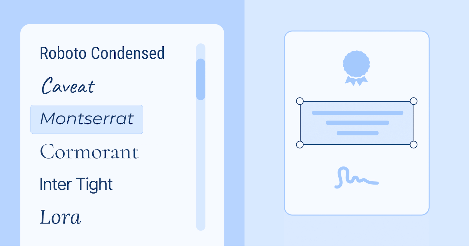 Certifier’s credential with different certificate fonts.
