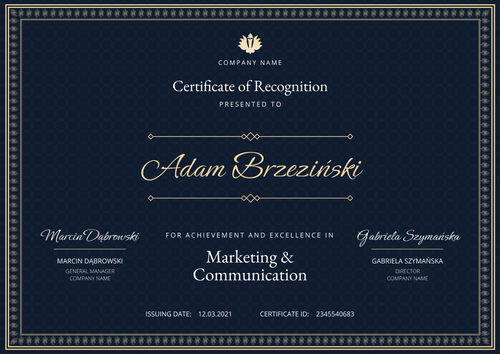 navy blue formal certificate of recognition landscape 12323